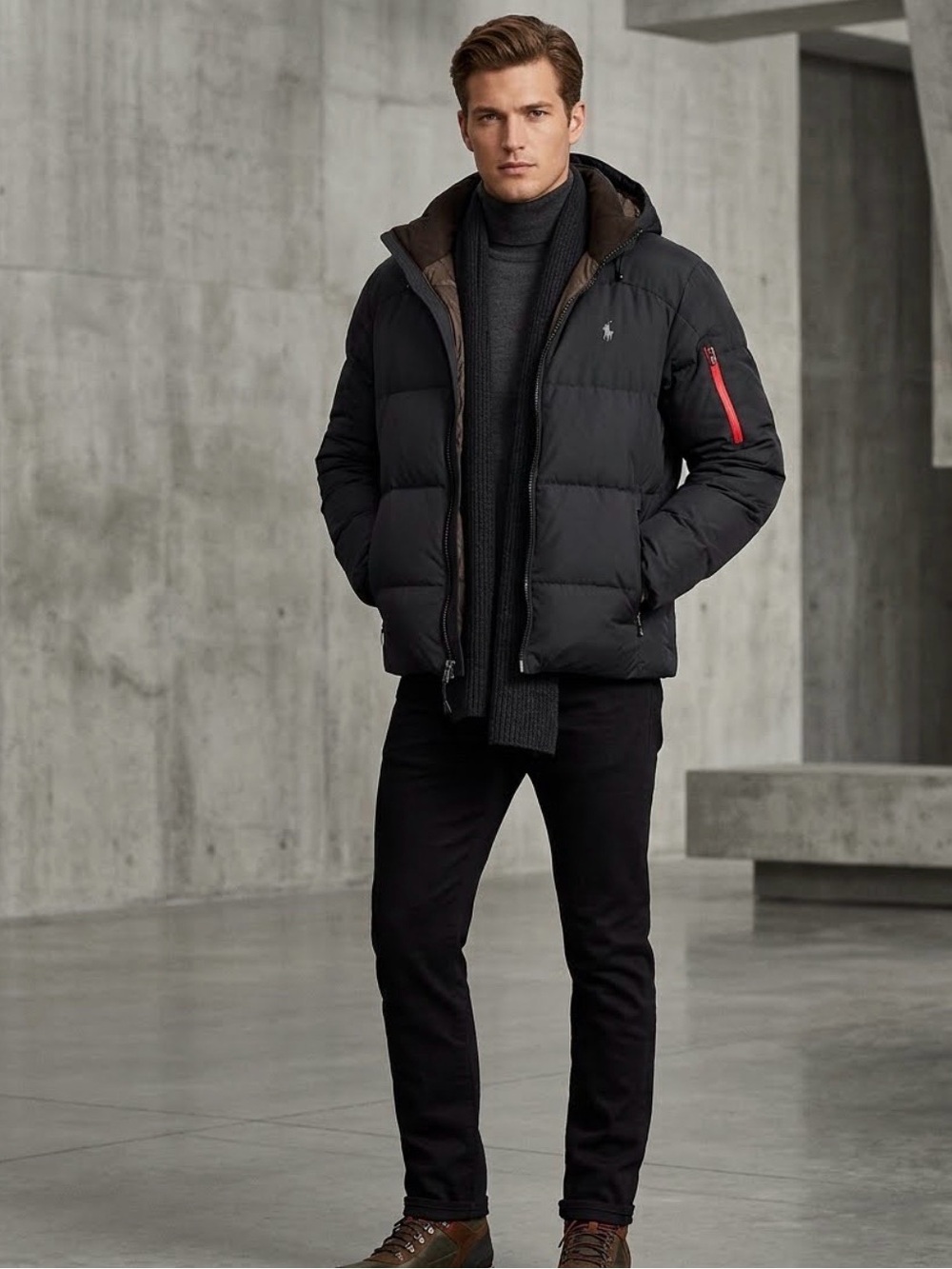 Polo Ralph Lauren Hooded Puffer Down Jacket Coat Men’s Size Large L Black